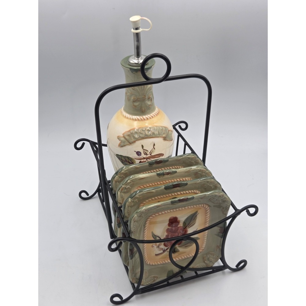 Toscana 6-pc Olive Oil Set Cruet Dipping Saucers Grapes Italy Appetizers